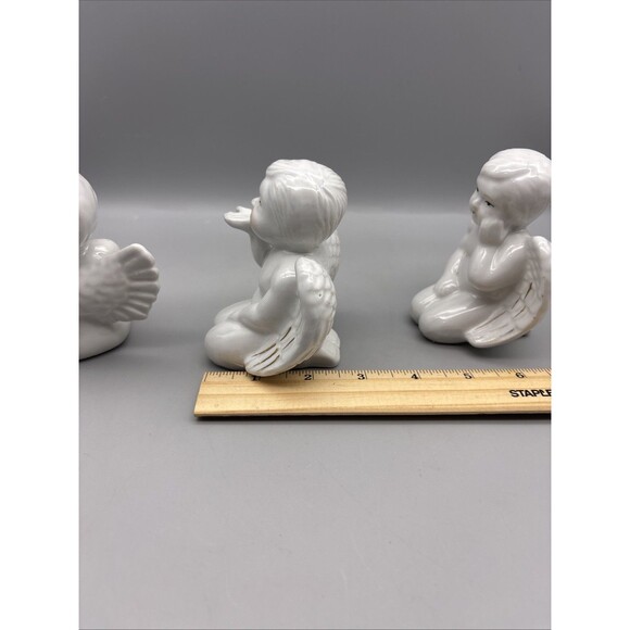 Vintage Ceramic Angels Set Of 3 White Glossy 4” Tall - Picture 13 of 13